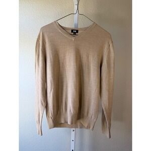 Uniqlo Pure New Wool V Neck Sweater Mens Tan Size S